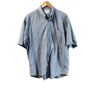 Columbia Mens Extra Large (XL) Gingham Check Blue Grey Short Sleeve